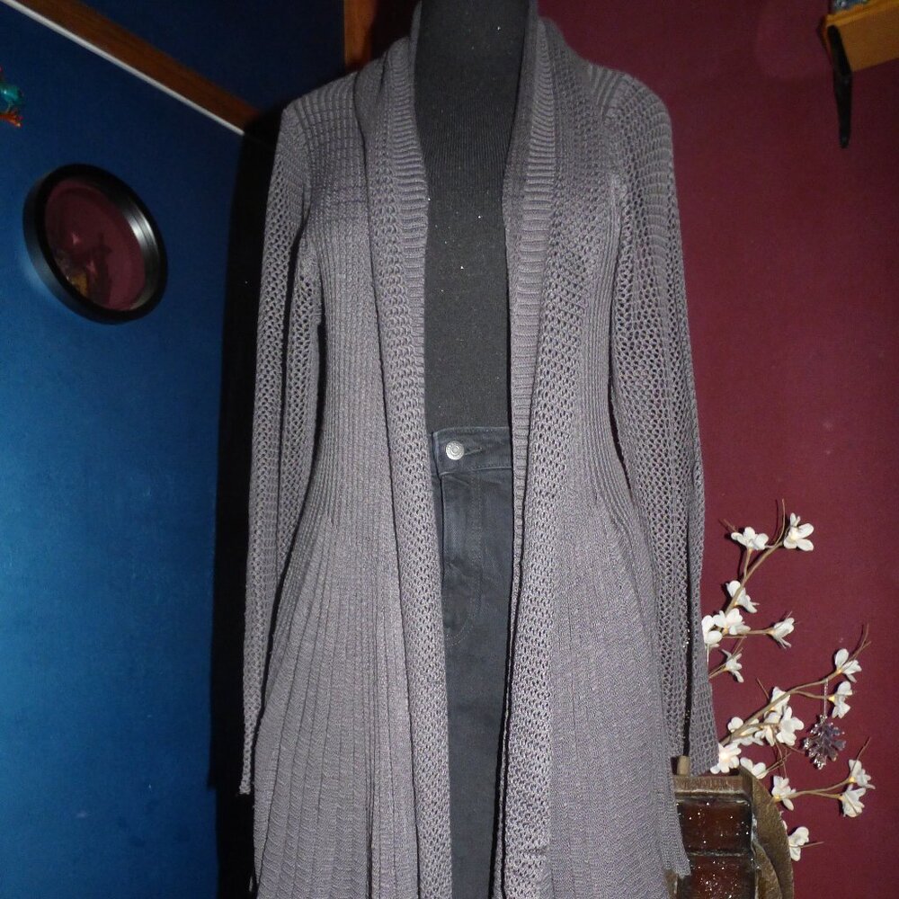 TORRID GOTH WICCA PEASANT BOHO MIX STITCH FIT AND FLARE CARDIGAN GREY 3 3X 22 24